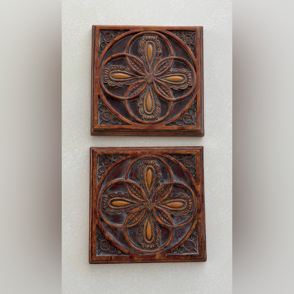 Set of 2 Handcrafted Decorative Ceramic Square Plagues - Picture 9 of 9